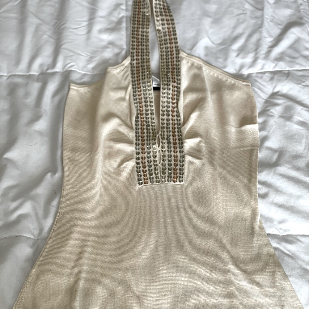 Cream knit Vintage Bebe sequined halter top